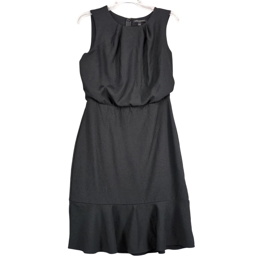 Banana‎ Republic Black Sleeveless Blouson Dress Sz 4 Open Back Panel Knee-Length